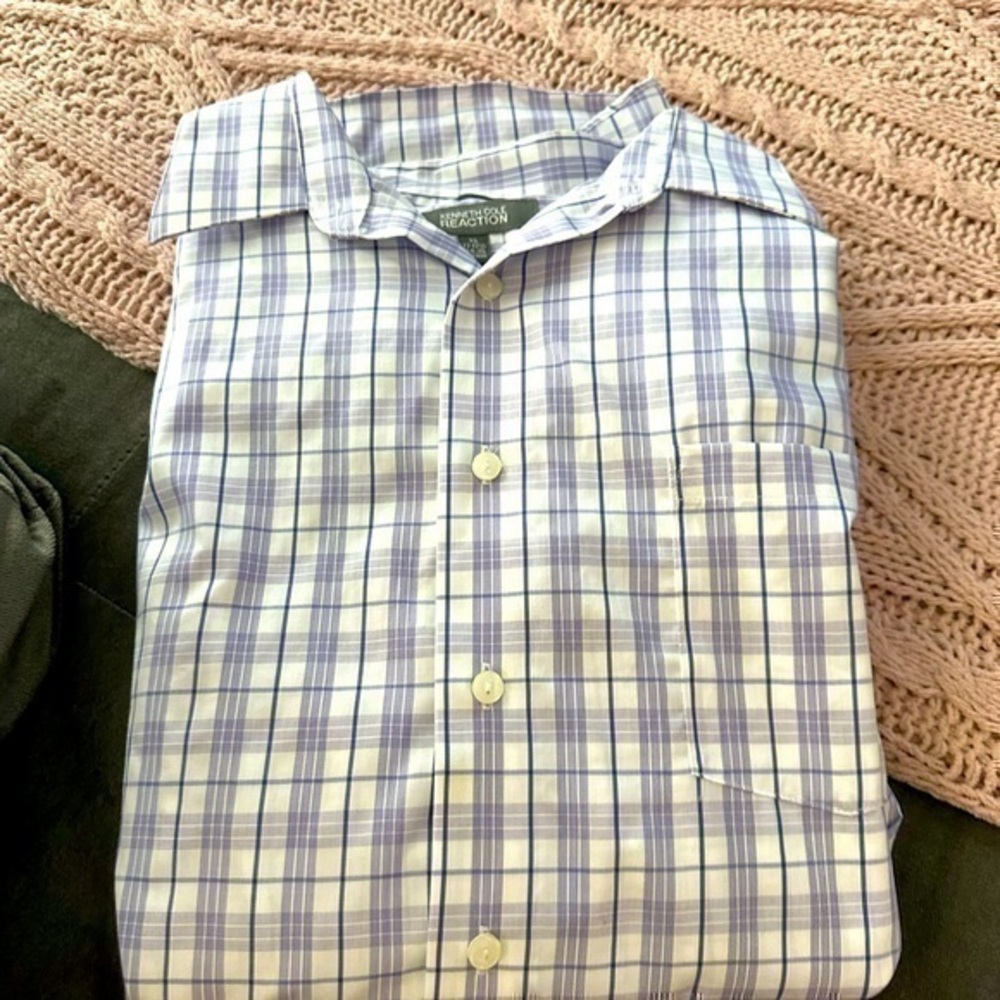 NWOT | Kenneth Cole Long Sleeve Button Down Dress Shirt Plaid Purple White